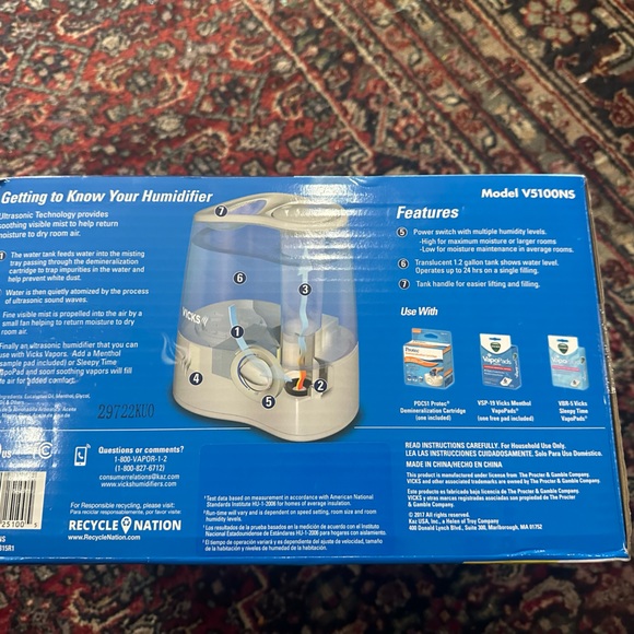 New Vicks 1.2 gal Manual Cool Mist Ultrasonic Humidifier - Picture 4 of 4